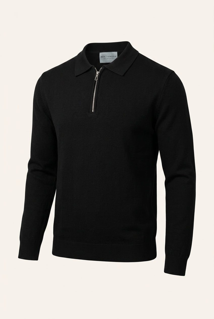 Men's Soft Drape Quarter-Zip Sweater – Black